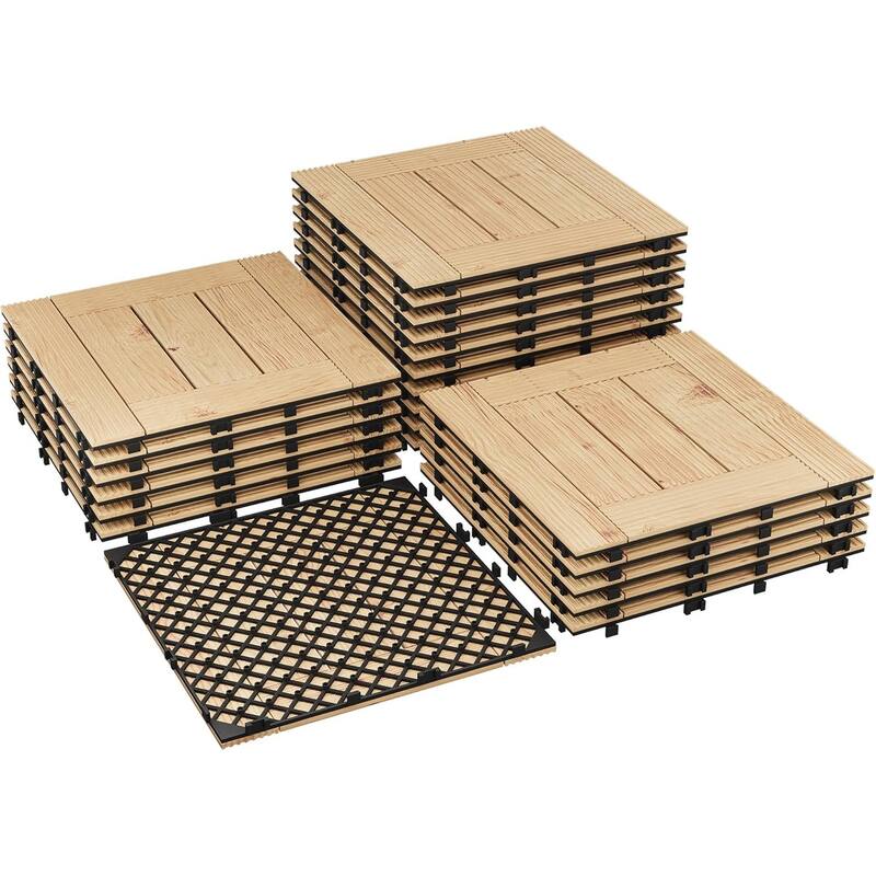 Wood Interwoven Deck Tiles, Easy Snap Install - Natural - 33pcs