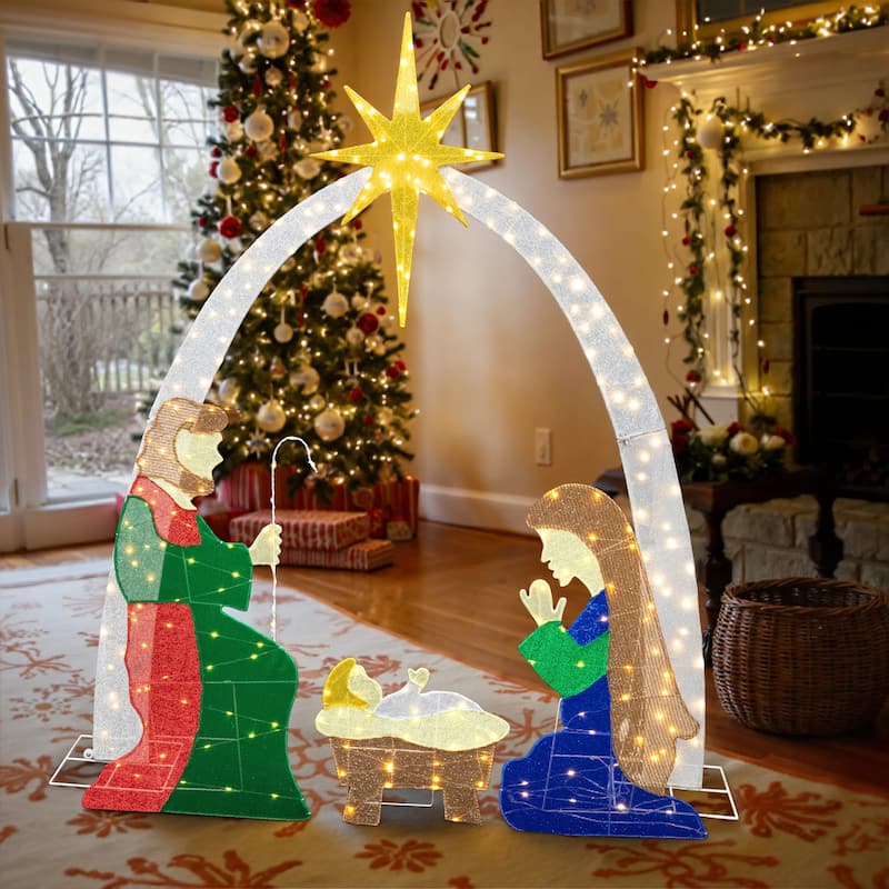 Nativity Scene Christmas Light Outdoor Decoration - Gold