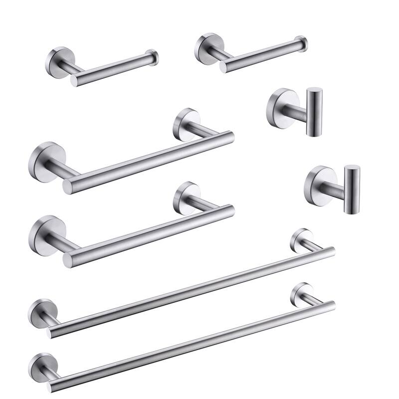 8-Pieces Brushed Nickel Bathroom Accessories Set, Stainless Steel Bathroom Hardware Set, Bath Towel Bar Set - Brushed Nickel - Brushed Nickel