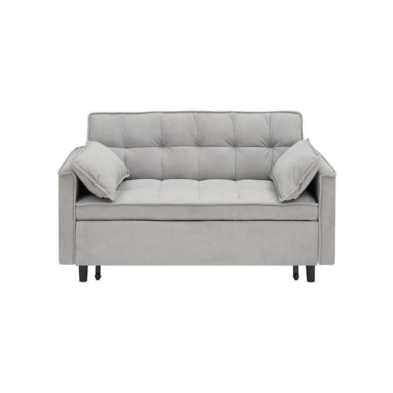 54.3'' Modern Corduroy Upholstered Convertible Sofa Bed with Side Pocket and Pillows