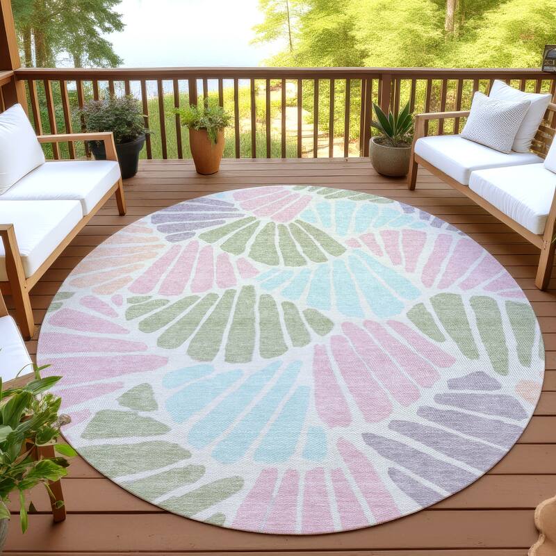 Machine Washable Indoor/ Outdoor Floral Modern Chantille Rug - Sage - 8' x 8'