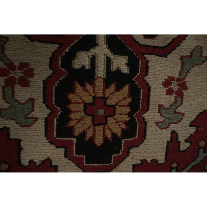 Hand Knotted Oriental 100% Wool Carpet Traditional Geometric Beige & Ivories Sumak Area Rug - 12' 1'' X 9' 1''
