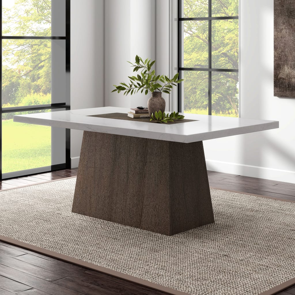Furniture of America Evangeline Modern Dark Walnut 70-inch Genuine Marble Top Dining Table