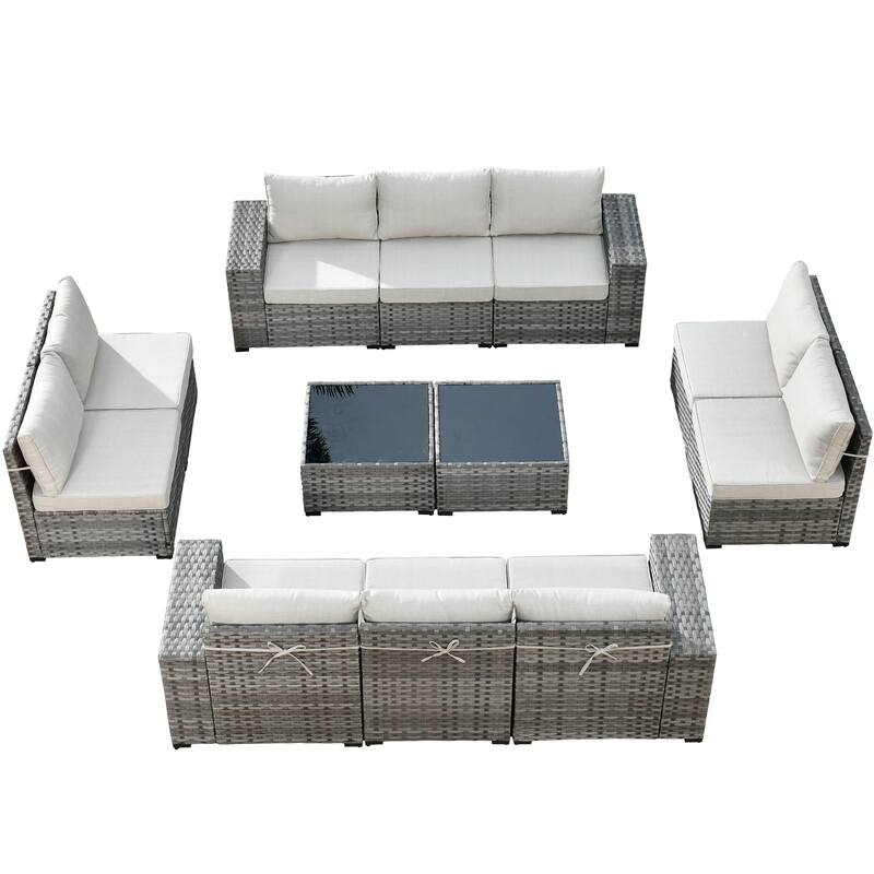 HOOOWOOO 12-Piece Rattan Outdoor Patio Furniture Modular Wide Armrest Sectional Set
