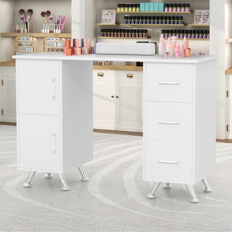 Costway Wooden Nail Desk Station with Removable Wrist Rest Metal Legs - See Details - White