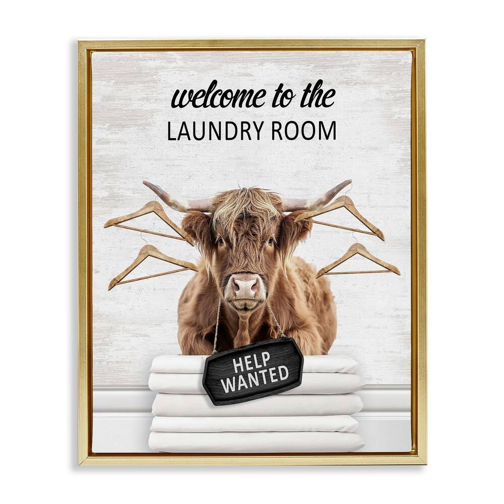 Stupell Welcome Laundry Room Cattle Framed Floater Canvas Wall Art Design By Lettered and Lined
