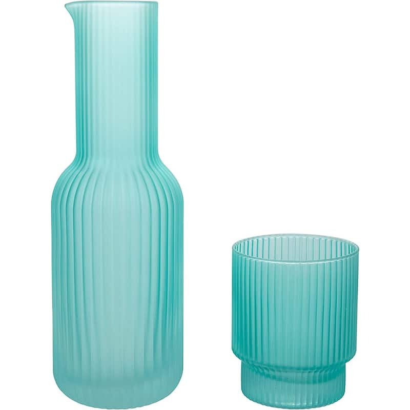 American Atelier Bedside Water Set Ribbed Carafe with Tumbler Glass - 30 oz. - 30 oz. - Aqua Blue - 2 Piece