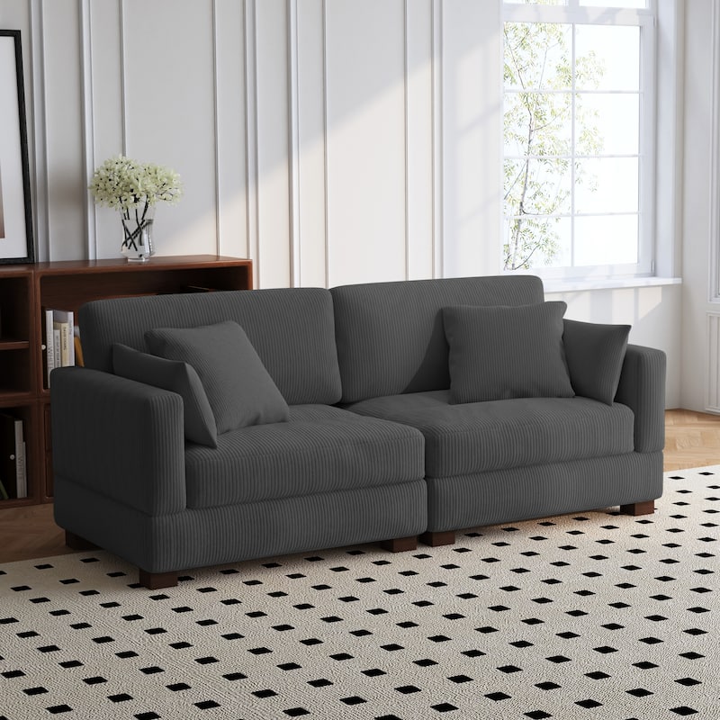 84.5″W Modern Corduroy Couch Modular Sofa - Sofa&2 Pillows - Grey