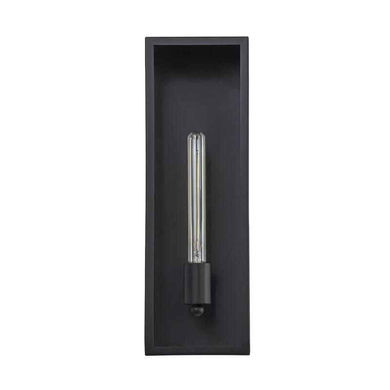 1-Light Matte Black Rectangular Iron & Glass IP44 Outdoor Wall Sconce for Patio - 1 Lighgt
