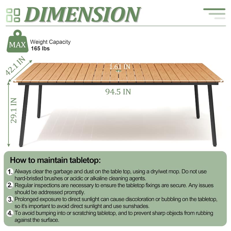 7/9-Piece Outdoor Rectangle Aluminum Dining Table with Umbrella Hole include Folding Chairs