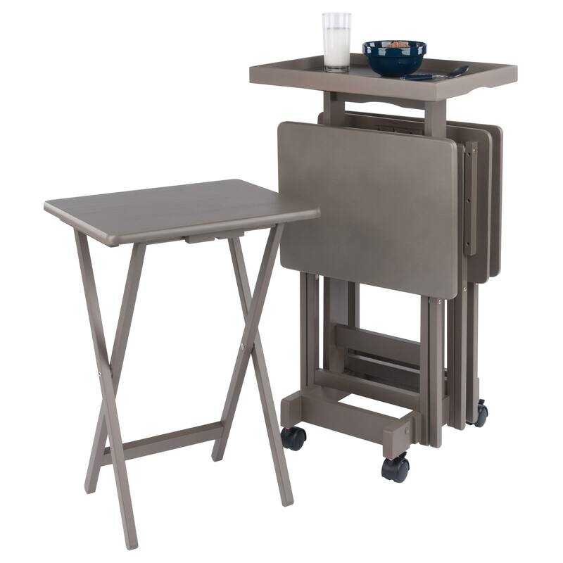 Isabelle 6-Pc Snack Table Set with Removable Serving Tray Oyster Gray