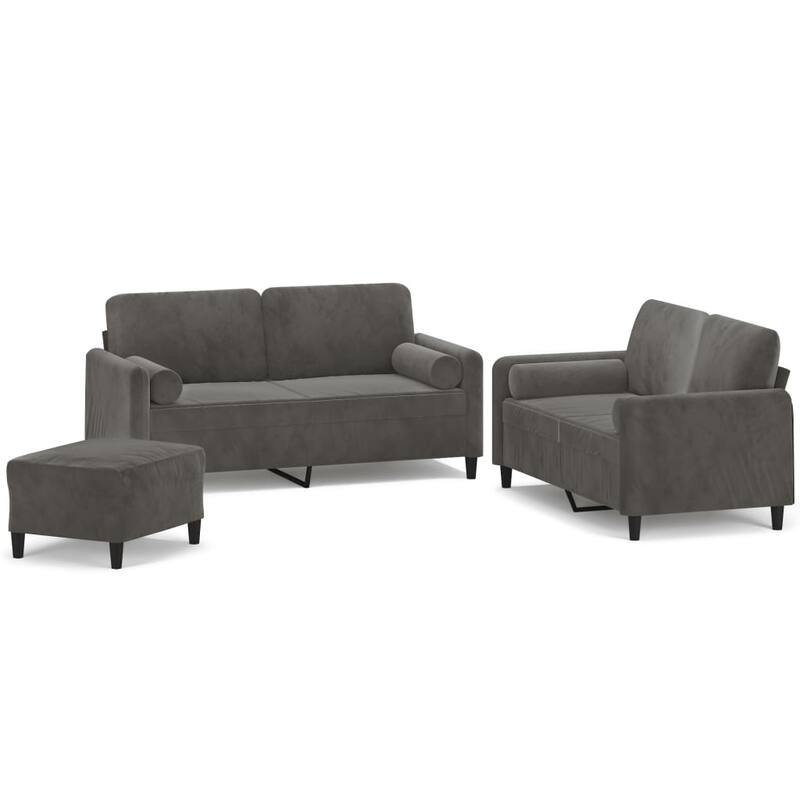 vidaXL 3 Piece Sofa Set with Throw Pillows&Cushions Dark Gray Velvet - 54.3" x 30.3" x 31.5"