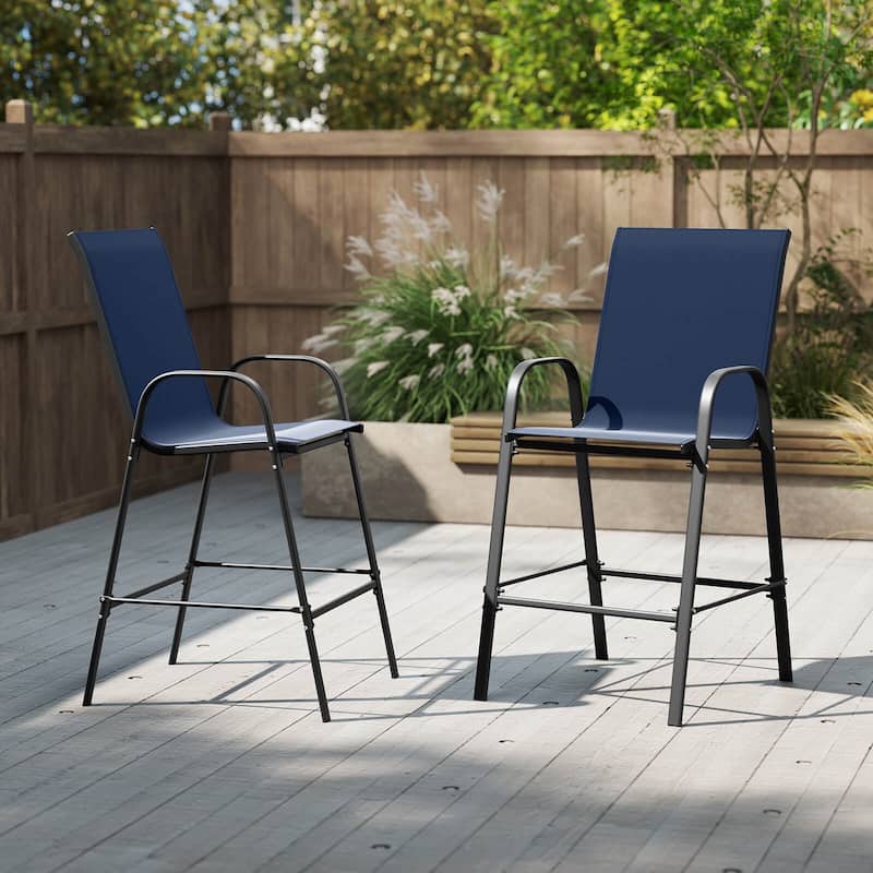 Costway 2 PCS Outdoor Bar Stools 29" Fabric Bar Height Stools with - See Details - Navy