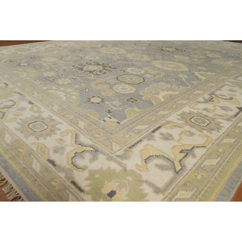 Silver Gray Oushak Indian Area Rug Handmade Oriental Wool Carpet - 7'10" x 9'11" - Grey - 7'10" x 9'11"