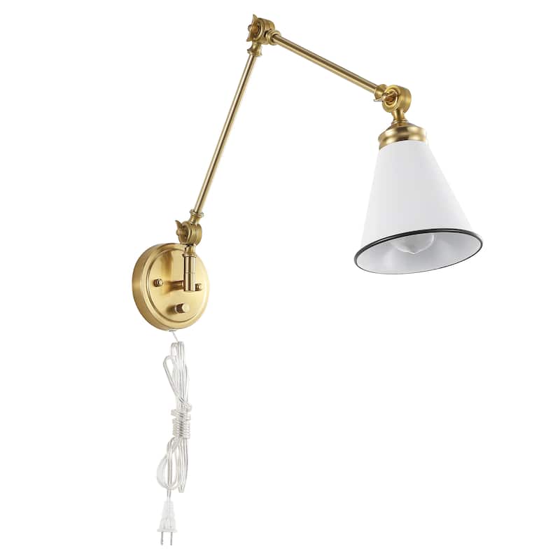 WINGBO 1-Light Vintage Adjustable Swing Arm Wall Sconce with Shade