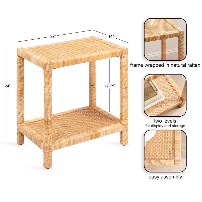 Kate and Laurel Rafina Rattan Rectangle Side Table - 14x22x24
