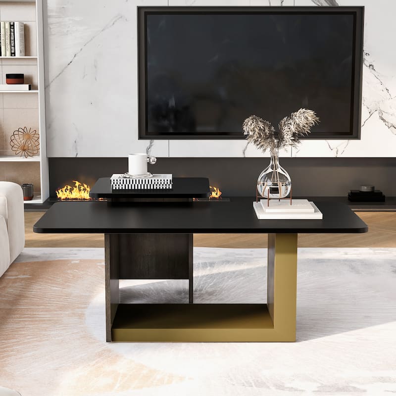 Modern 2-Piece Coffee Table Set, Small Square End Table with Spacious Top, Center Table for Living Room