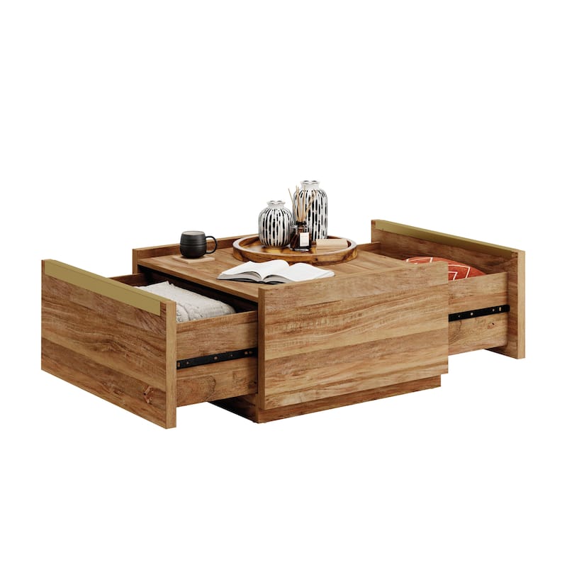 Wood Coffee Table with Full-Extension Drawers - 31.02" L x 30.95" W x 16.06" H