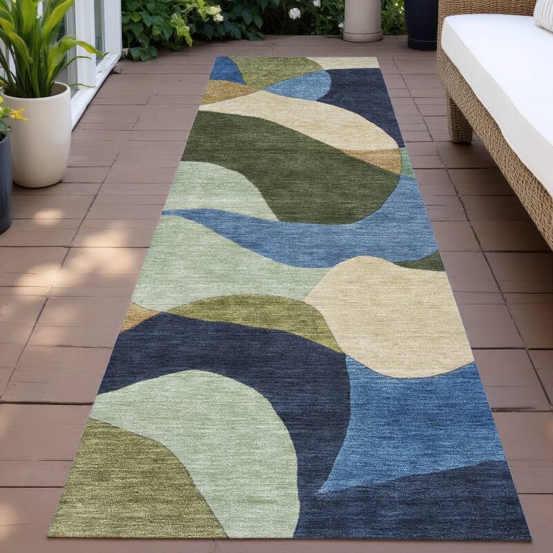 Machine Washable Indoor/Outdoor Modern Century Chantille Rug - Green - 2'3" x 7'6"