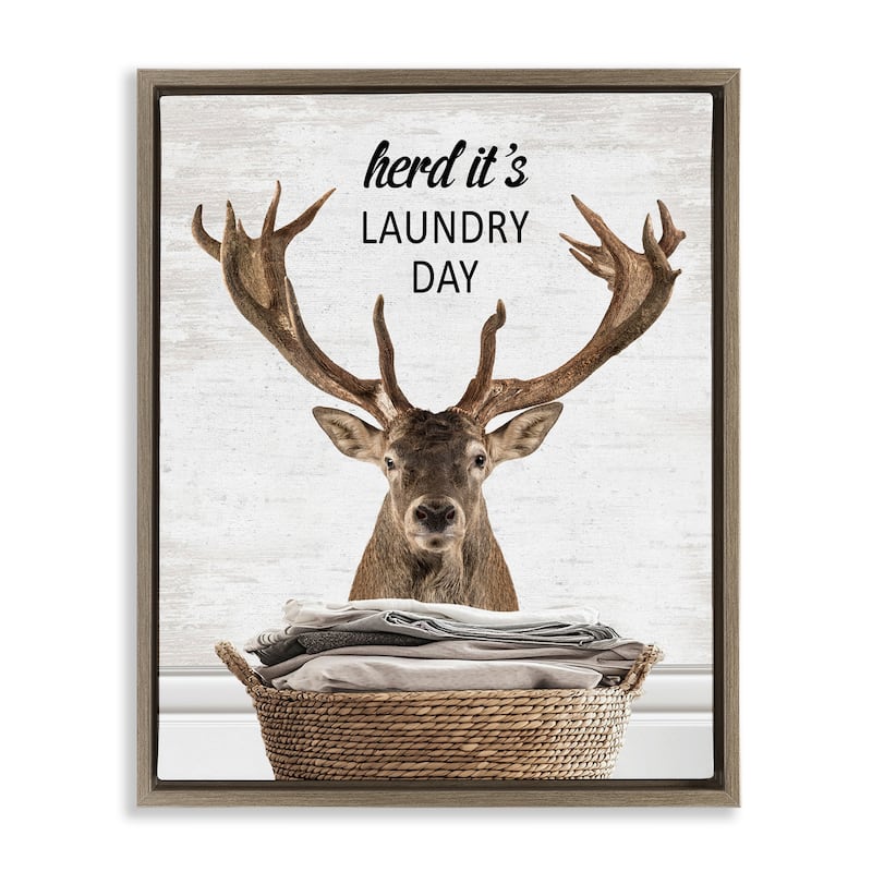 Stupell Herd It's Laundry Day Elk Framed Floater Canvas Wall Art Design By Lettered and Lined - 25 x 31 - Brown