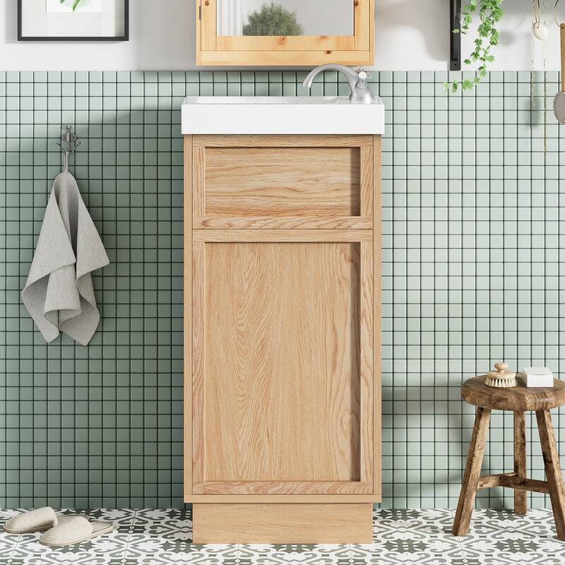 15.75" Bathroom Vanity with Reversible Resin Sink, Adjustable Shelf and Push-to-Open Door