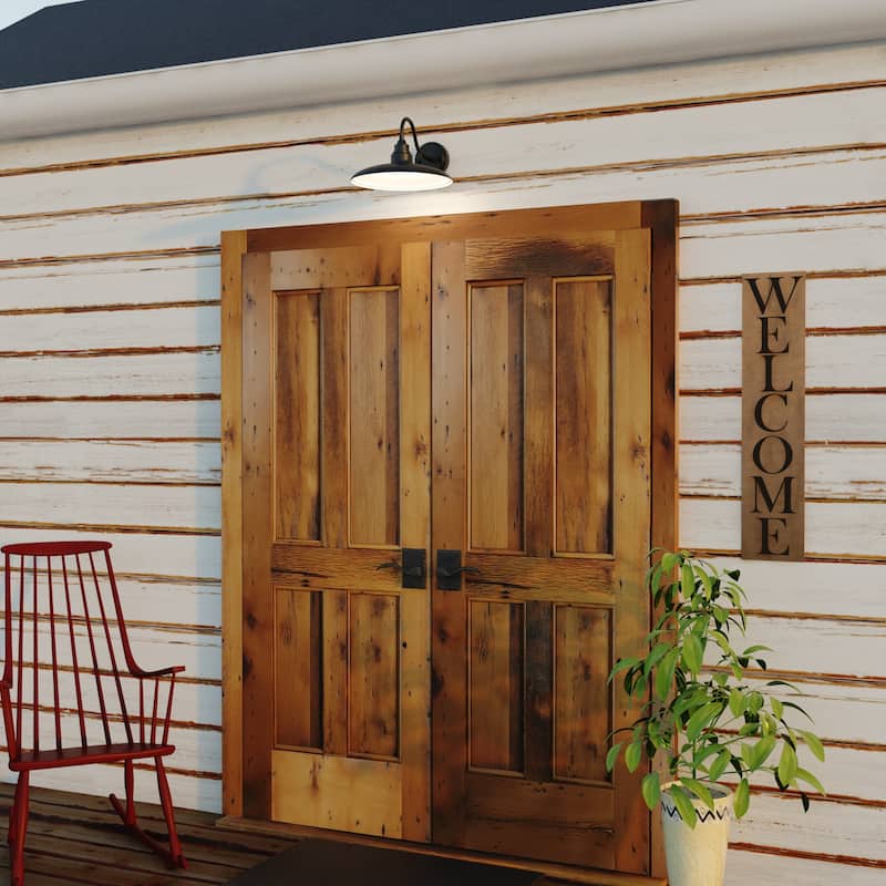 Tucson 1 Light Integrated LED Black and White Farmhouse Outdoor Wall Lantern Metal Shade