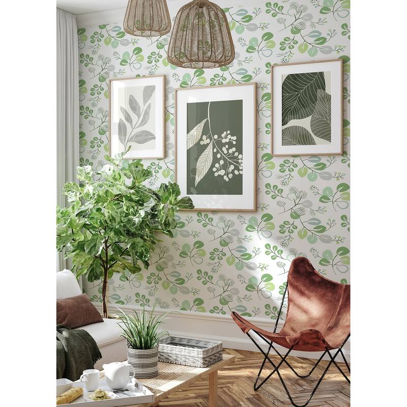 A-Street Prints Jonah Light Green Leaf Trail Wallpaper