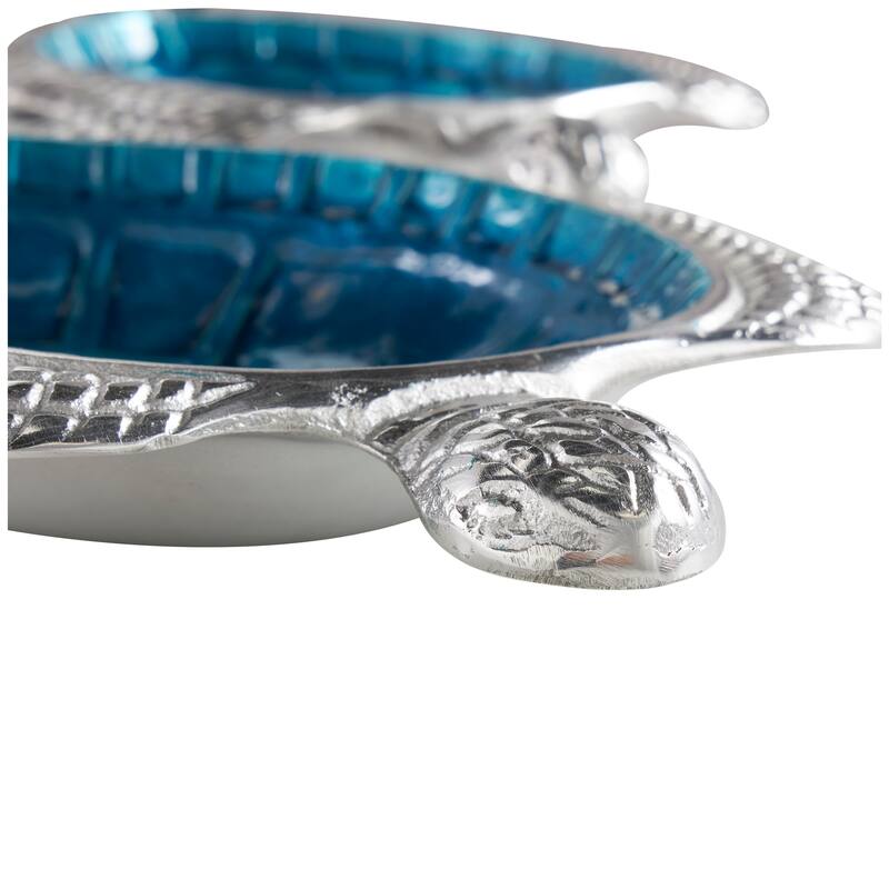 Aluminum Metal Enameled Turtle Decorative Bowl with Silver Metal Exterior (Set of 2)