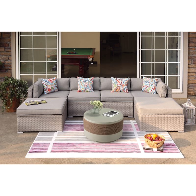 COSIEST 7-Piece Outdoor Patio Wicker Sectional Sofa with Coffee Table - GreyWicker+GreyCushion+SandGreyTable