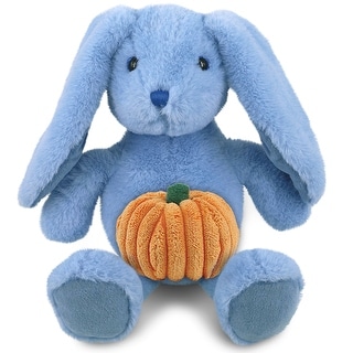 DolliBu Soft Baby Blue Rabbit Stuffed Animal with Pumpkin Plush Decor - 8 inches