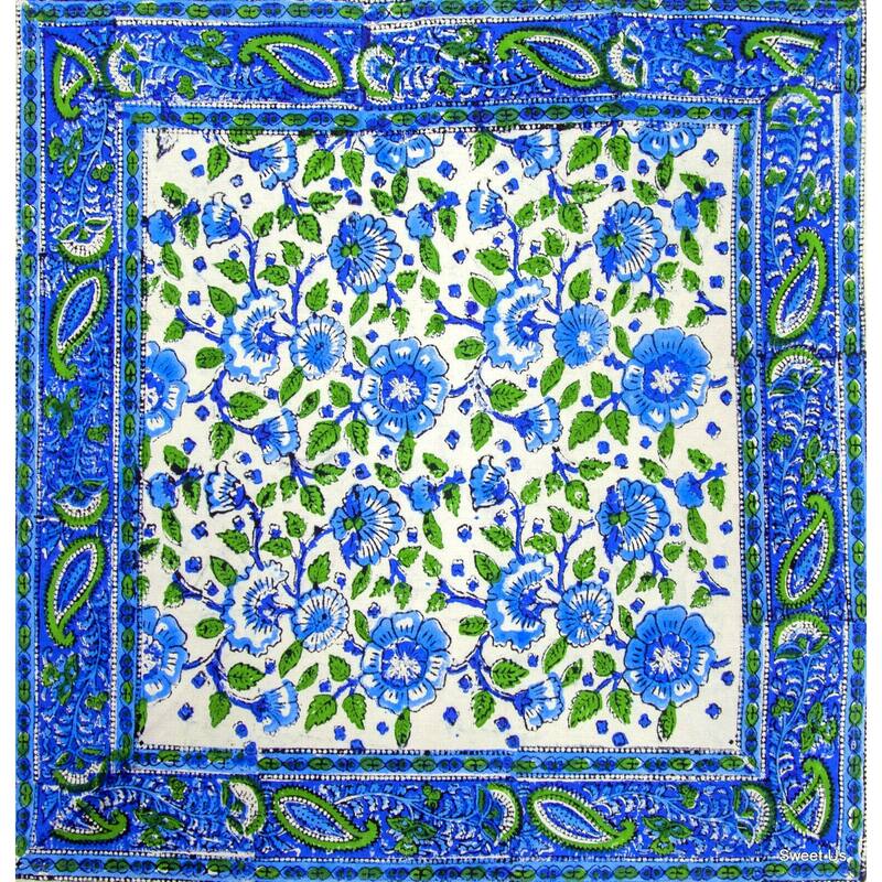 Royal Paisley Block Print Cotton Floral Napkins, Placemats