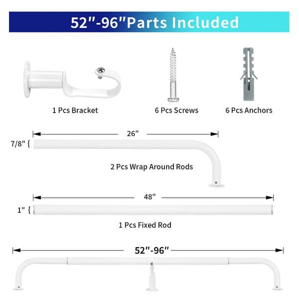 dimension image slide 12 of 25, Energy-saving Wraparound Adjustable French Blackout Curtain Rod Set
