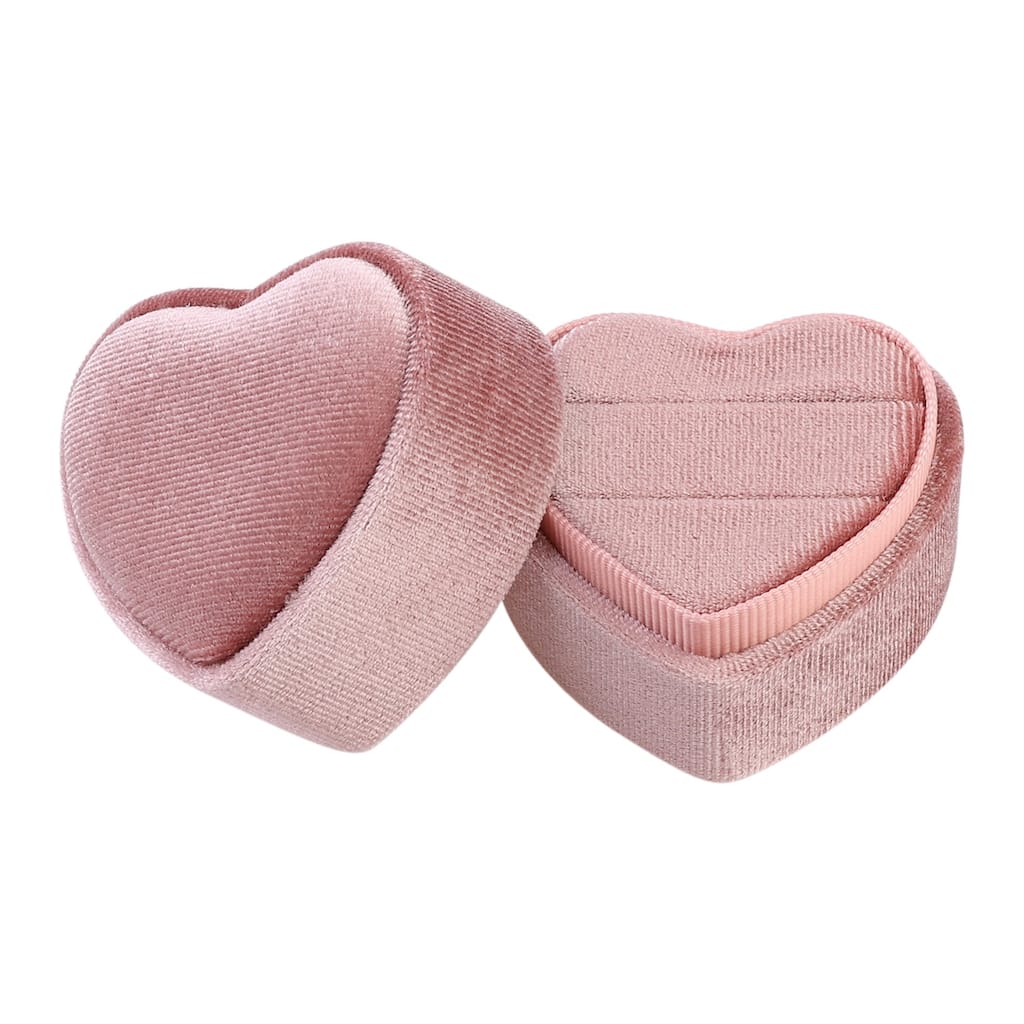 Velvet Ring Box, 2 Slots Heart-shaped Jewelry Ring Box Ring Holder Box for Proposal, Engagement, Wedding - 5.7*5*4.7cm