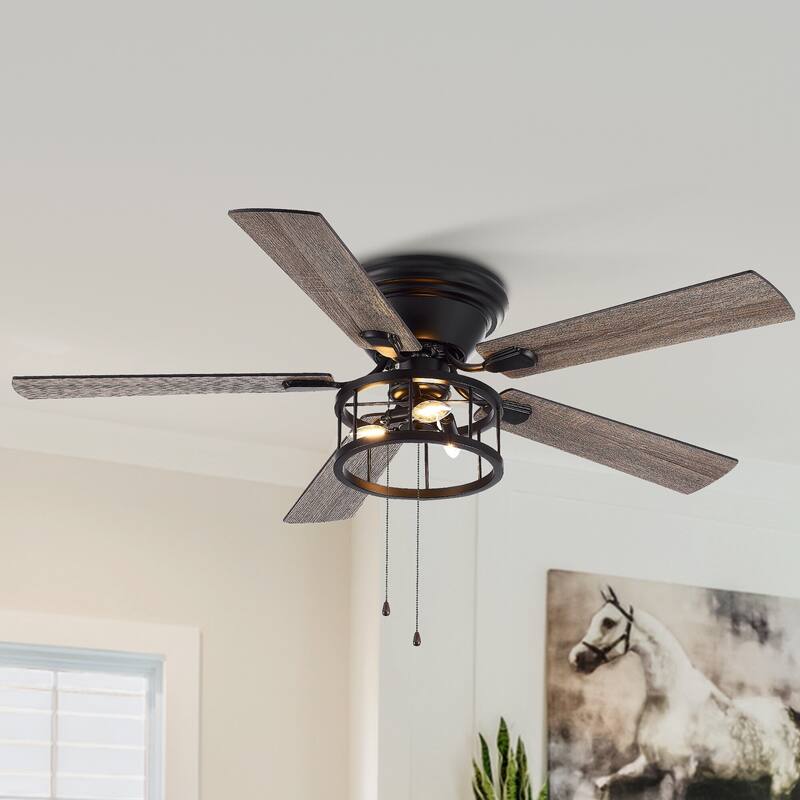 52" 5 Blades Black Ceiling Fan with Light and Pull Chain - 52 Inch
