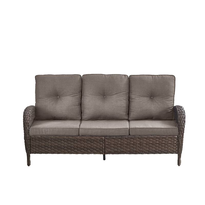 3-Seat Patio Wicker Sofa Soft Cushion Brown - Grey