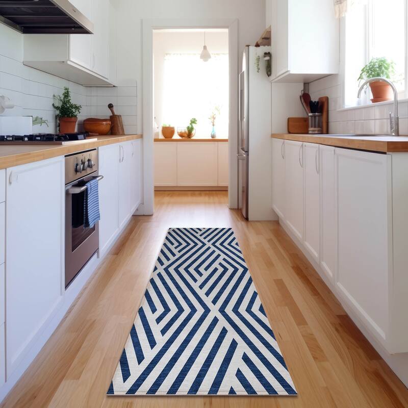 Premium Washable Super Soft Contemporary Geo Mayfield Rug - Navy - 2' 3" x 7' 6" - Runner