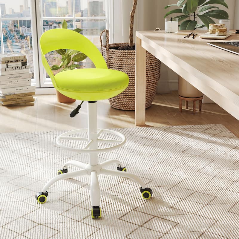 Green Ergonomic Swivel Seat Drafting Stool with Adjustable Height and Breathable Mesh Back - 20.5" x 18.5" x 35"-39.5"