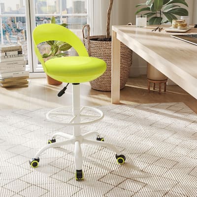 Green Ergonomic Swivel Seat Drafting Stool with Adjustable Height and Breathable Mesh Back - 20.5" x 18.5" x 35"-39.5"
