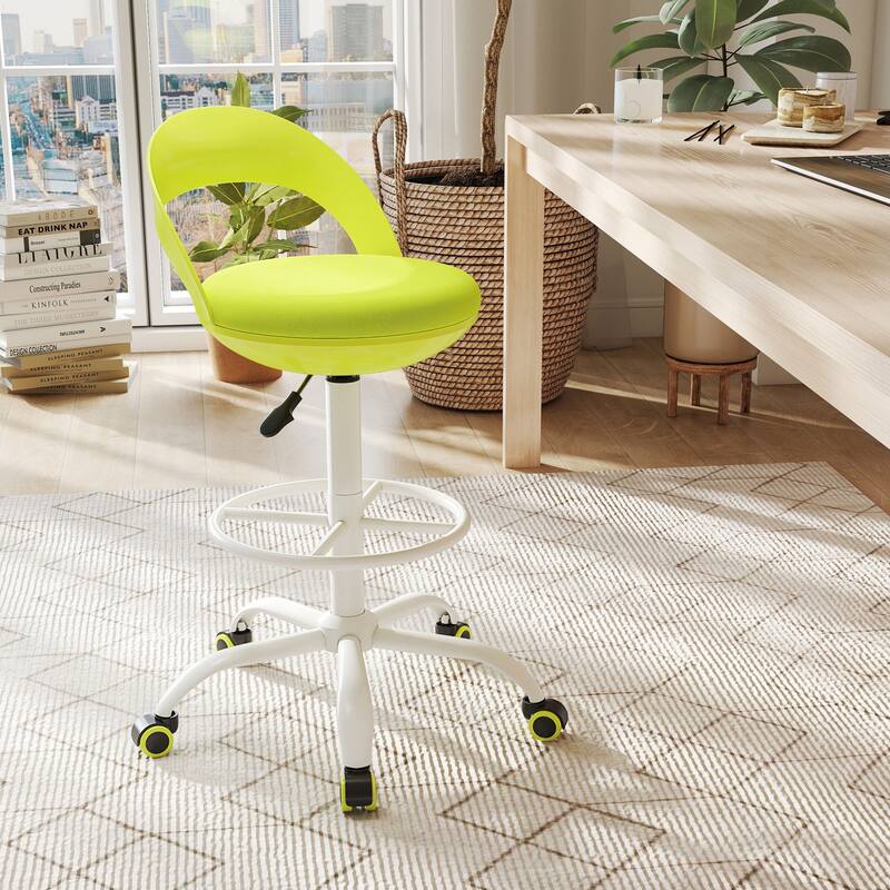 Gymax 2 PCS Drafting Stool Rolling Tall Desk Chair w/ Wheels Low