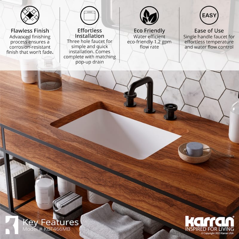 Karran Tryst KBF466 Wheel 2-Handle Three Hole Widespread Bathroom Faucet with Matching Pop-up Drain