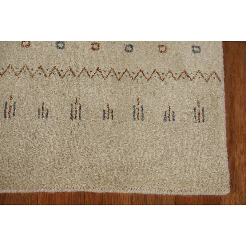 Hand Knotted Oriental 100% Wool Carpet Tribal Tribal Beige & Ivories Gabbeh Area Rug - 3' 0'' X 2' 0''