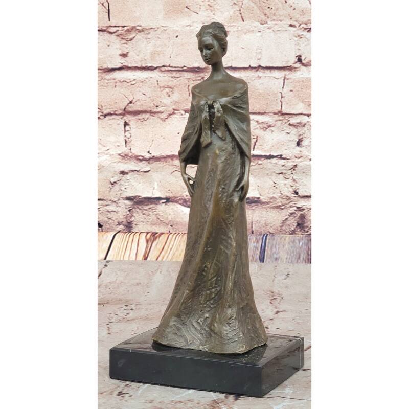 Elegant Bronze Lady Sculpture – Clic Figurine In Flowing Gown On Marble Base