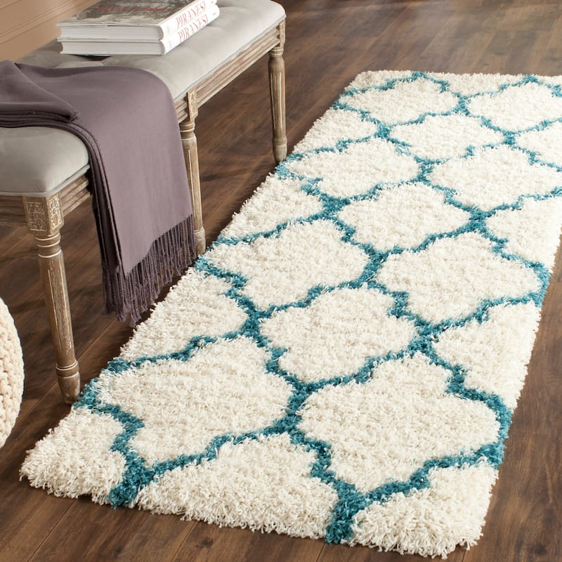 SAFAVIEH Kids Shag Jana Nursery Playroom 2-inch Thick Rug - 2'3" x 9' Runner - Ivory/Blue