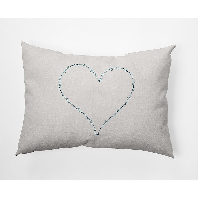 Hugs and Kisses Heart Valentine's Day Decorative Indoor/Outdoor Pillow - 14" x 20" - Teal Apetite