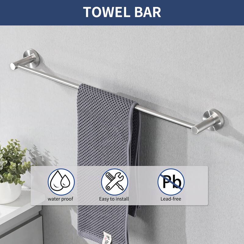 (4-Pack) Bathroom Set Brushed Nickel 22.7 Towel Bar Racks