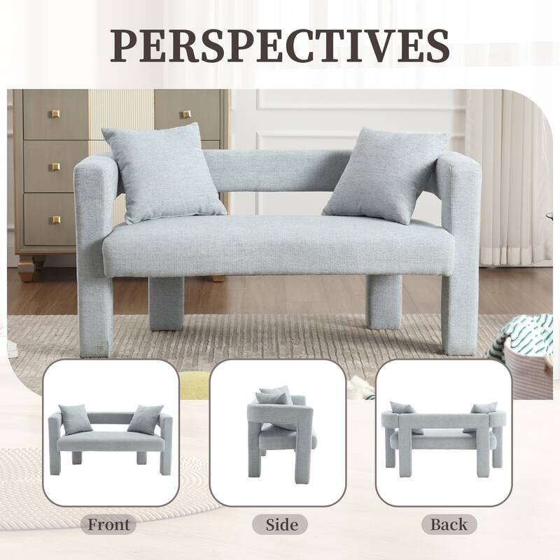 Modern Chenille 2-Seater Sofa Small Upholstered Loveseat with 2 Pillows, Arc Backrest, for Bedroom Living Room, Study