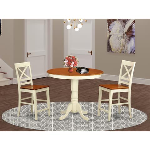 East West Furniture Solid Wood 3-piece Counter Height Dining Room Pub Set - a Table and 2 Kitchen Chairs (Finish Options)