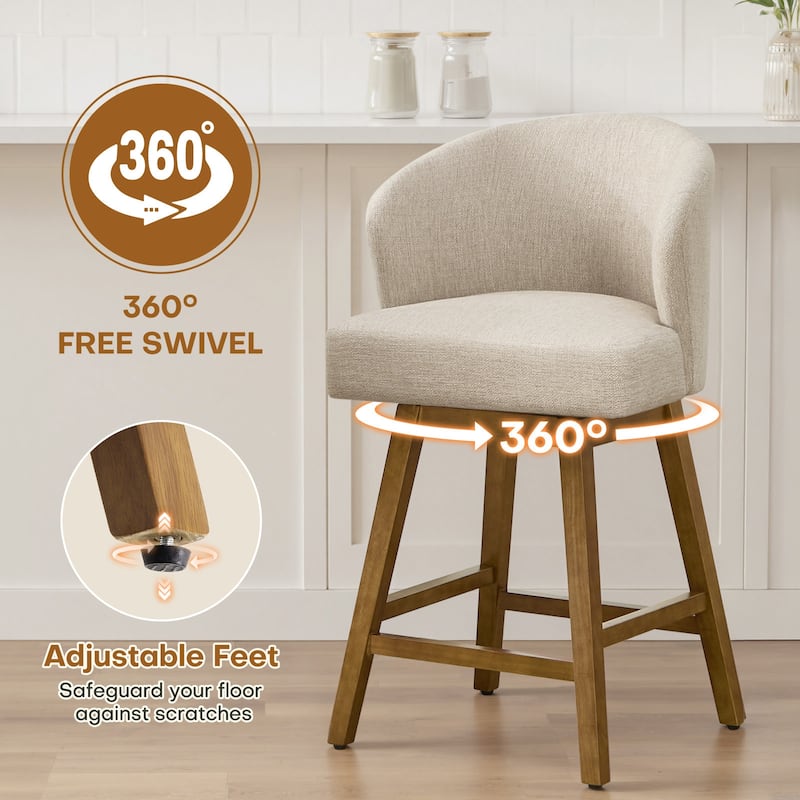 26 Inch Upholstered Swivel Counter Height Bar Stools with Back and Solid Wood Frame - 37.8"H x 20.9"W x 21.3"D