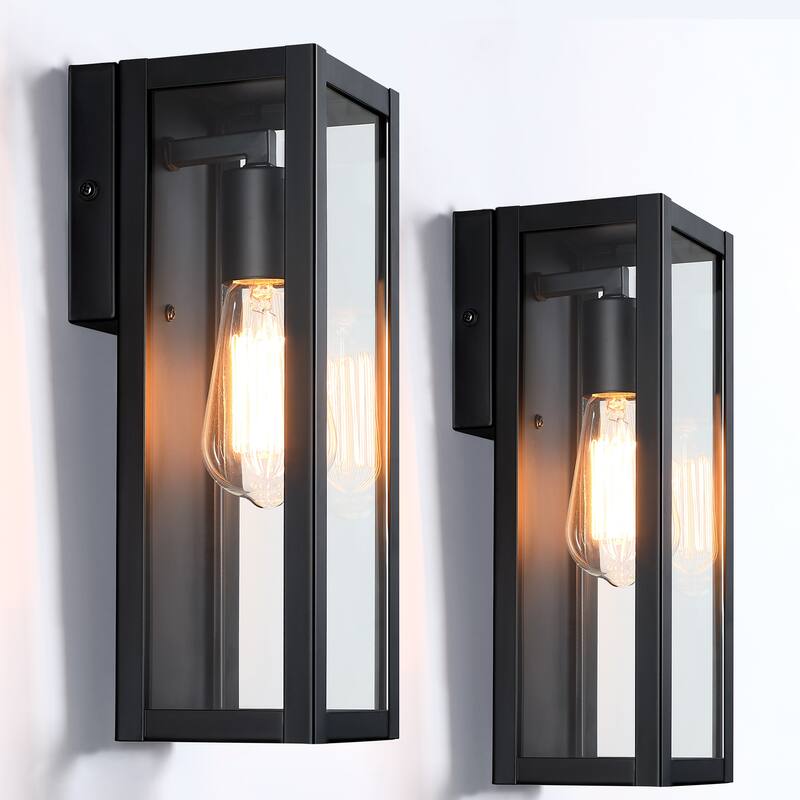 2-pack 1-Light 12.76-in Outdoor Wall Light with Matte Black Finish & Clear glass shade