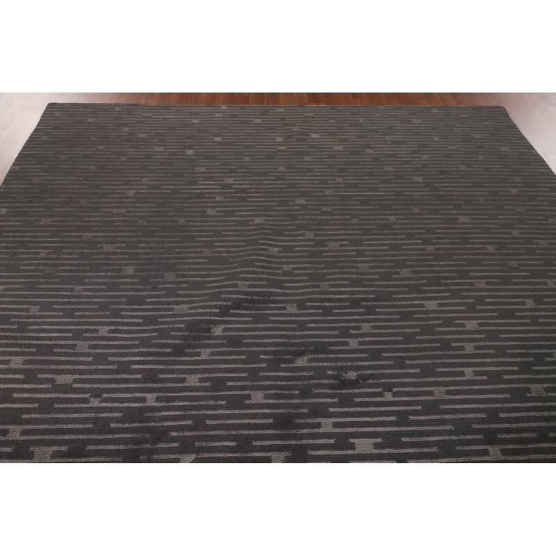 Striped Nepalese Oriental Area Rug Hand-Knotted Wool Carpet - 8'0" x 9'9"